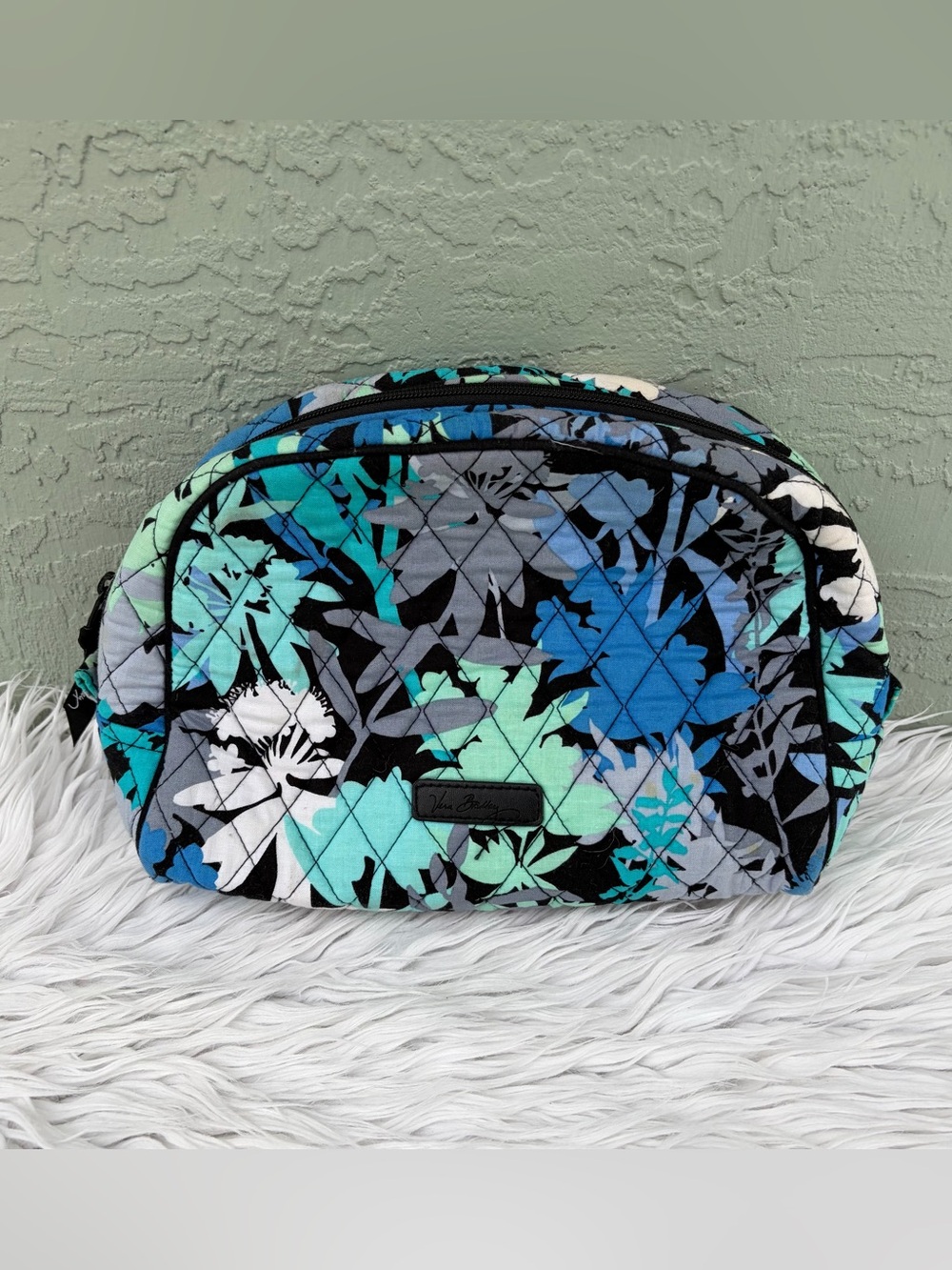 Vera Bradley Teal Floral Quilted Cosmetic Bag